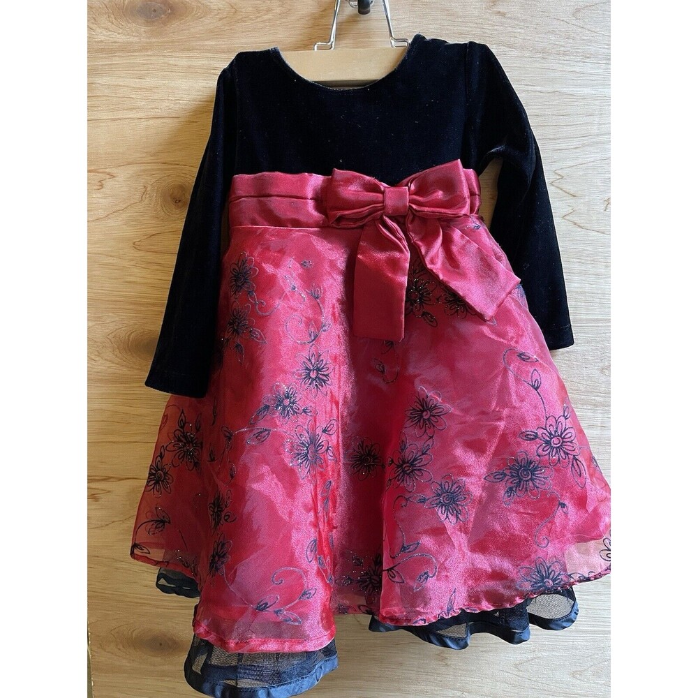 Blueberi Boulevard Dress Girls Size 2T Black Red Velvet Organza